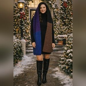 Handmade Crochet Colorblock Hooded‎ Scarf Wrap One Size
